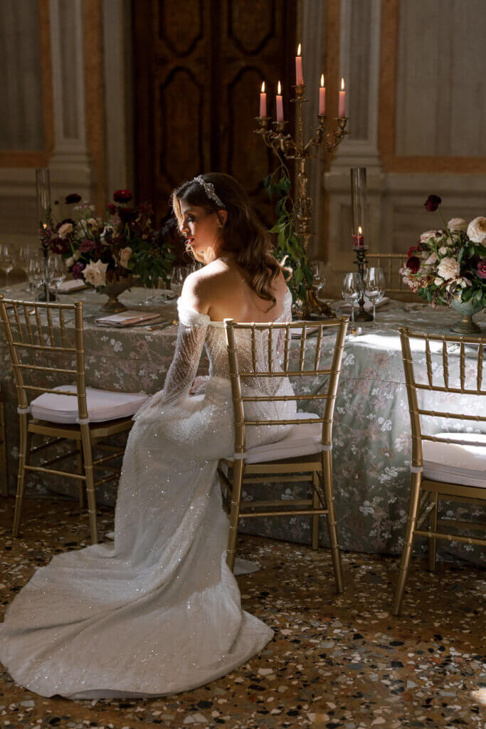 A bridal portrait inside the ballroom at an Italy Destination Wedding at the Hotel Monaco & Grand Canal in Venice.