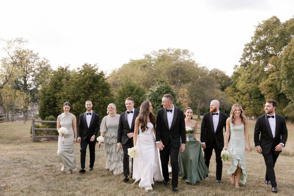 The bride and groom and their bridal party at John James Audubon Center with Jeffrey Miller Catering.