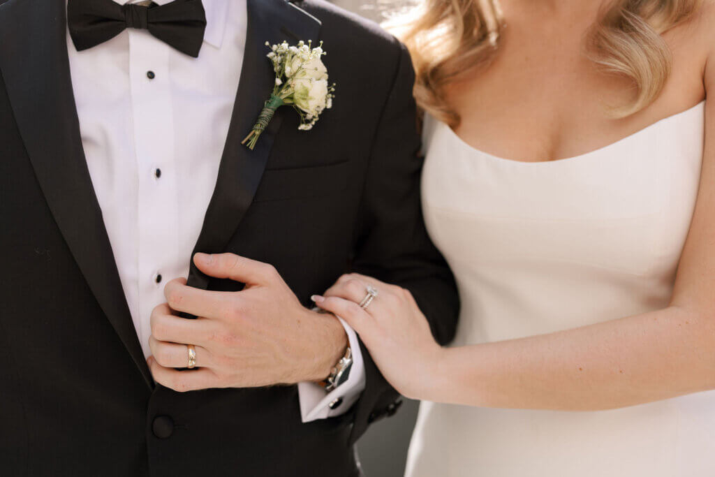 A detail portrait of the bride and groom at the Crystal Tea Room.