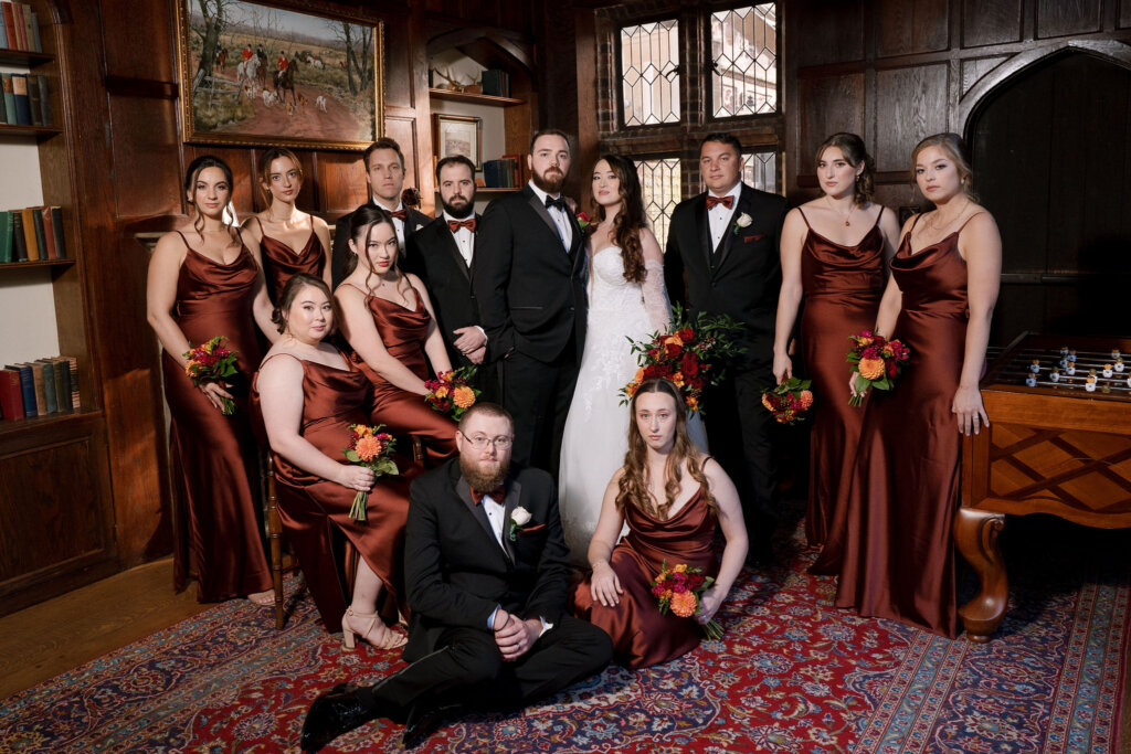 An editorial image of the bridal party at Aldie Mansion.